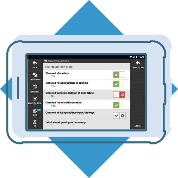Standard forms plus custom options on a tablet